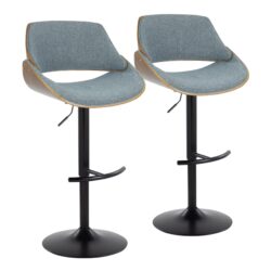 Fabrizzi - Mid-Century Modern Adjustable BarStool With Rounded T Footrest (Set of 2) - Walnut / Black / Blue