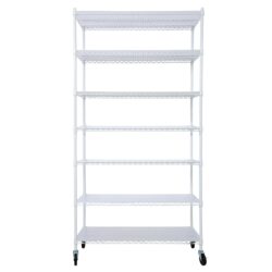 7 Tier Metal Shelf Wire Shelving Unit, 2450Lbs Heavy Duty Adjustable Storage Rack With Wheels & Shelf Liners For Closet Kitchen Garage Basement Commercial Shelving - White