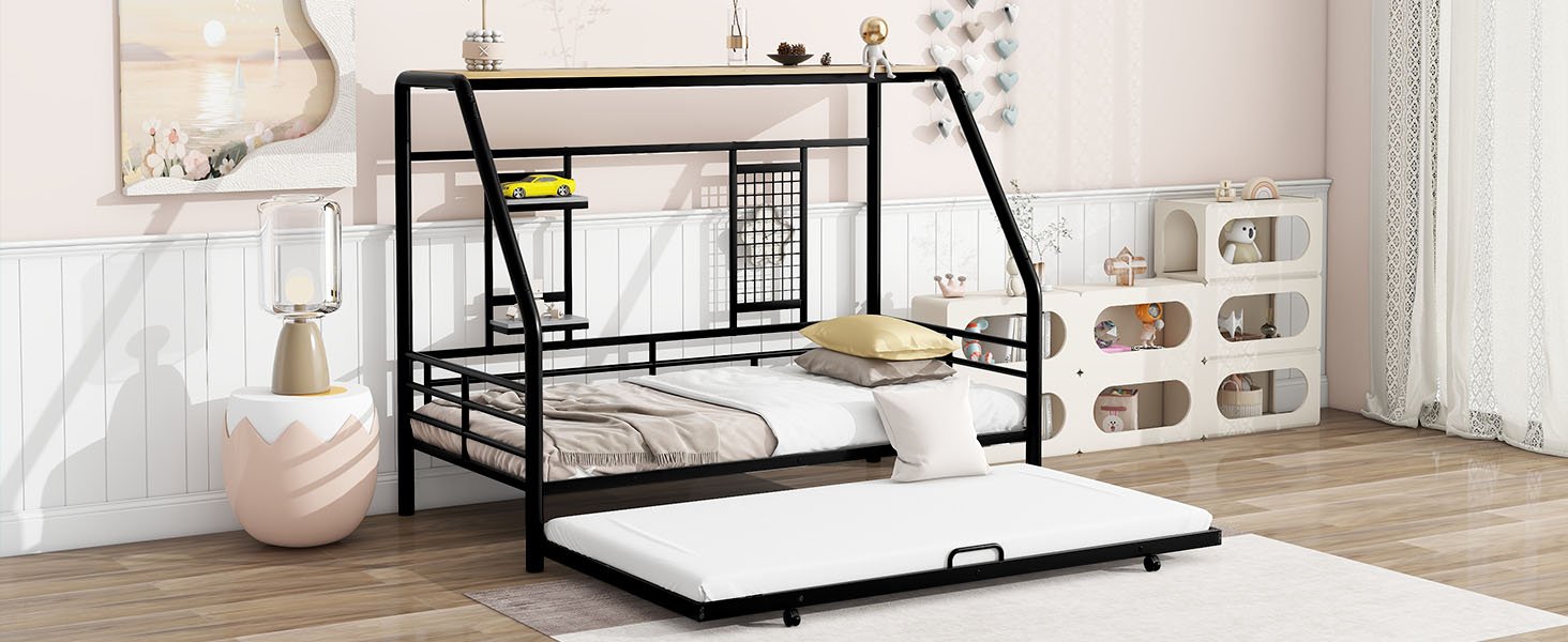 Twin Size Playhouse Design Bed With Trundle - Black - Image 24
