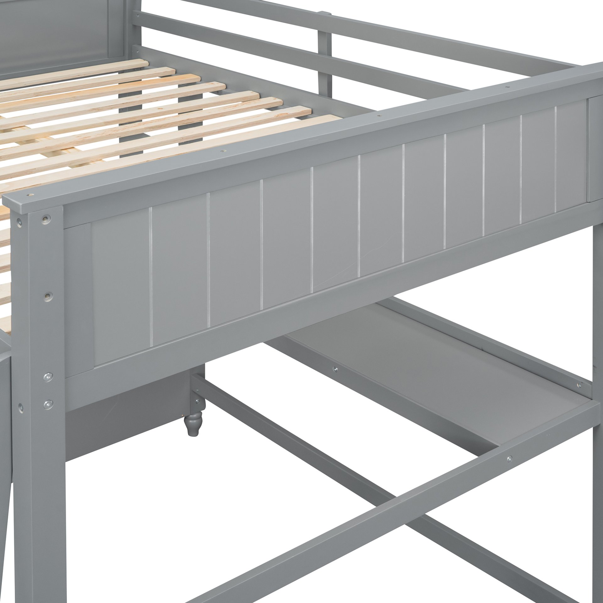 Full Size Loft Bed With Drawers And Desk With Shelves - Gray - Image 14