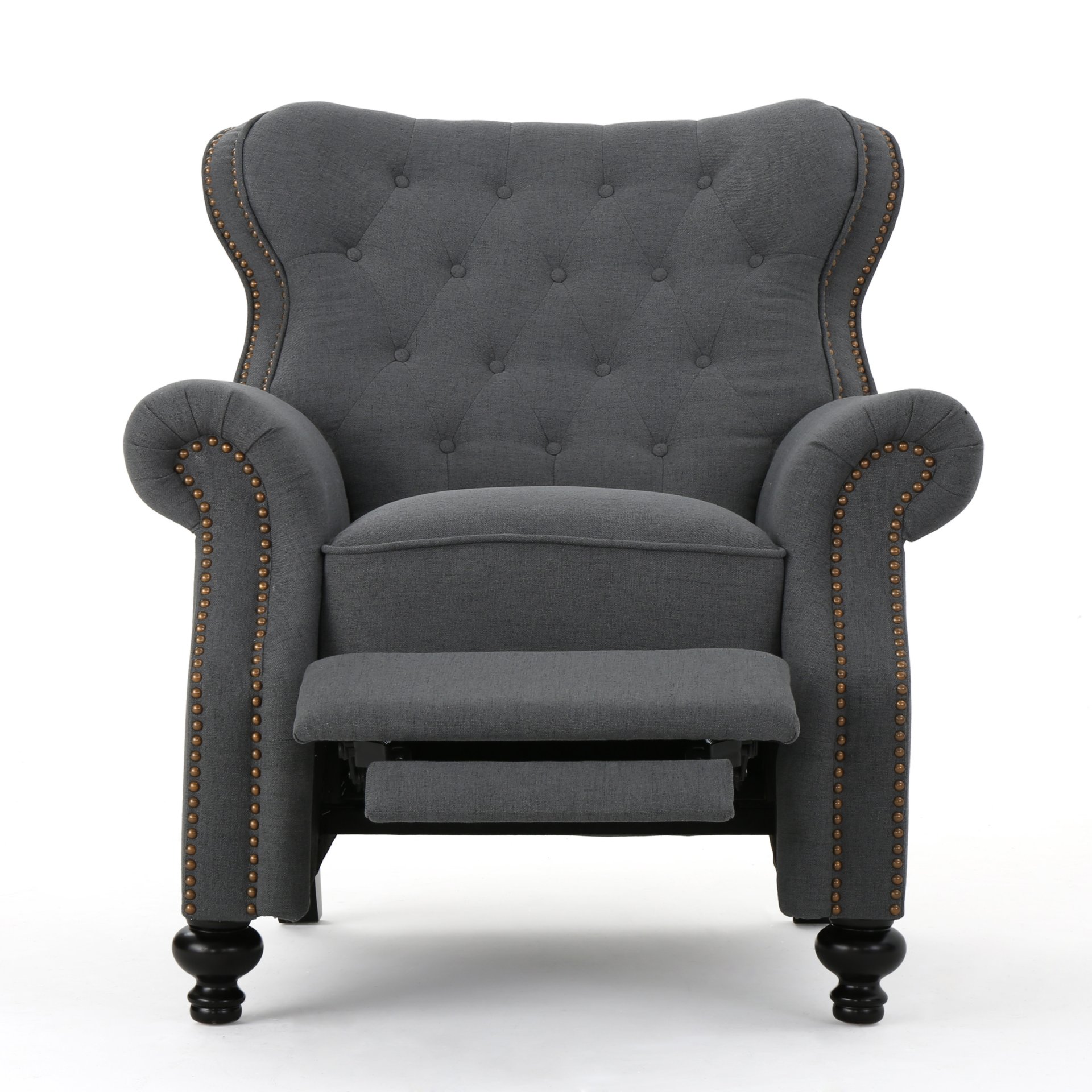 Accented Push Back Recliner Chair With Rolled Arms - Charcoal - Image 5