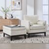 Farmhouse Upholstered Accent Chair With Ottoman, Wood Base, Reversible Lid Coffee Table For Living Room Or Office - Ivory - Image 7