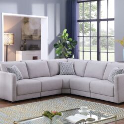 Penelope - Linen Fabric Reversible L-Shape Sectional Sofa With Pillows - Light Gray