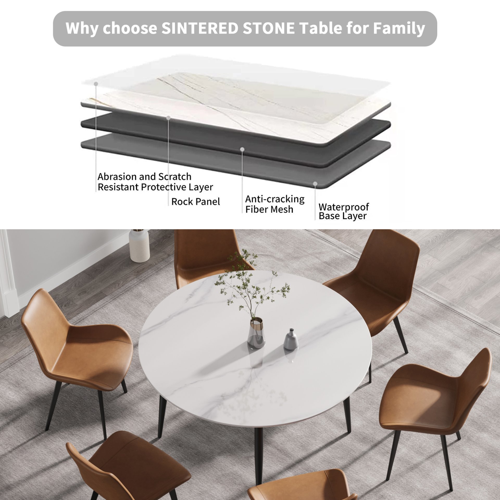 Round Dining Table, Position For 6 People - White / Black - Image 8