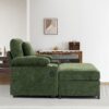 Modern Oversized Chair With Ottoman, Chenille Fabric Sofa Bed, Accent Chair Comfy Sofa With Cupholders And USB Charging Ports Chair For Living Room, Bedroom, Apartment - Green - Image 4