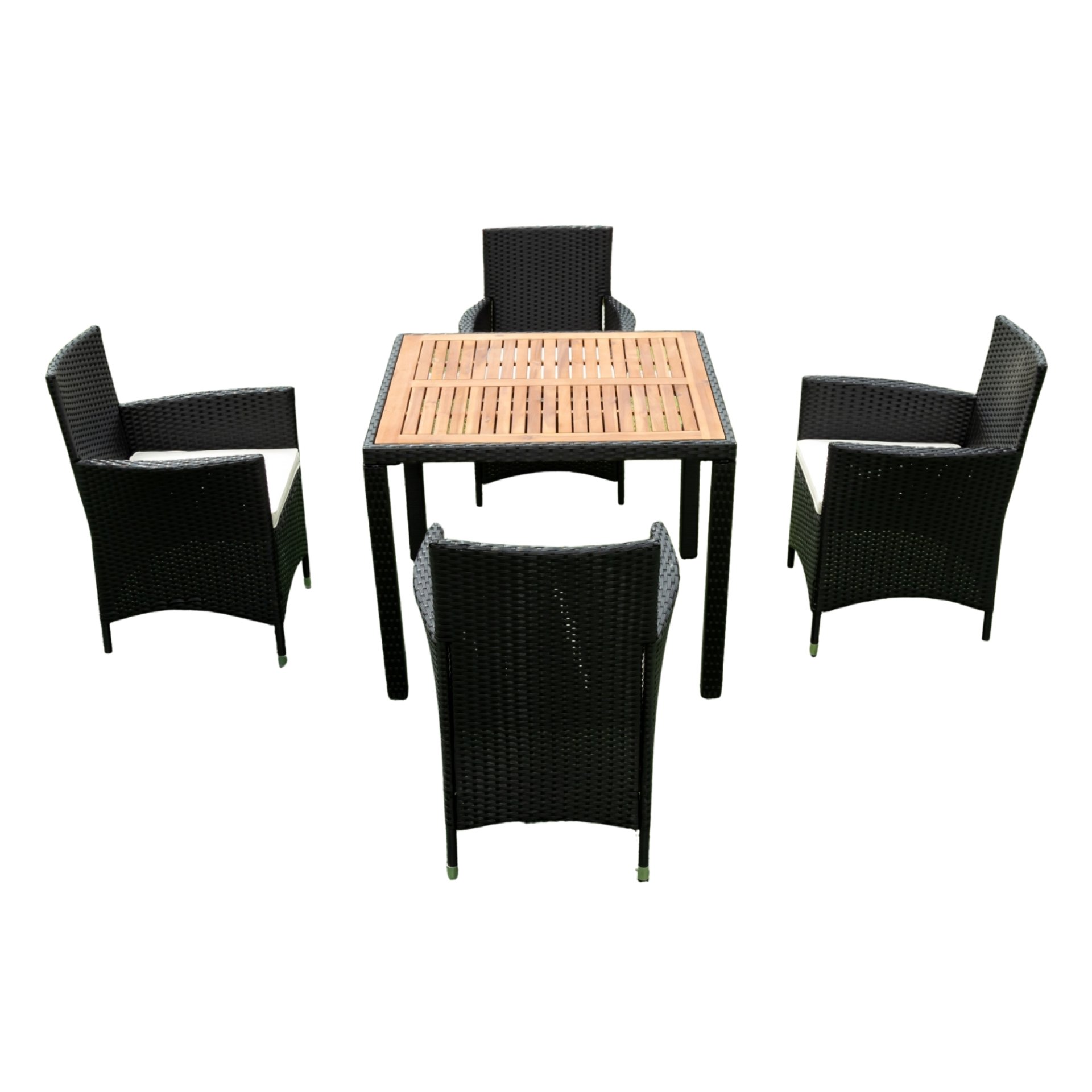 5 Piece Outdoor Patio Wicker Dining Set Patio Wicker Furniture Dining Set With Top - Black / Creme - Image 8