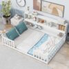 Full Floor Bed With Side Bookcase, Shelves, Guardrails - White - Image 2