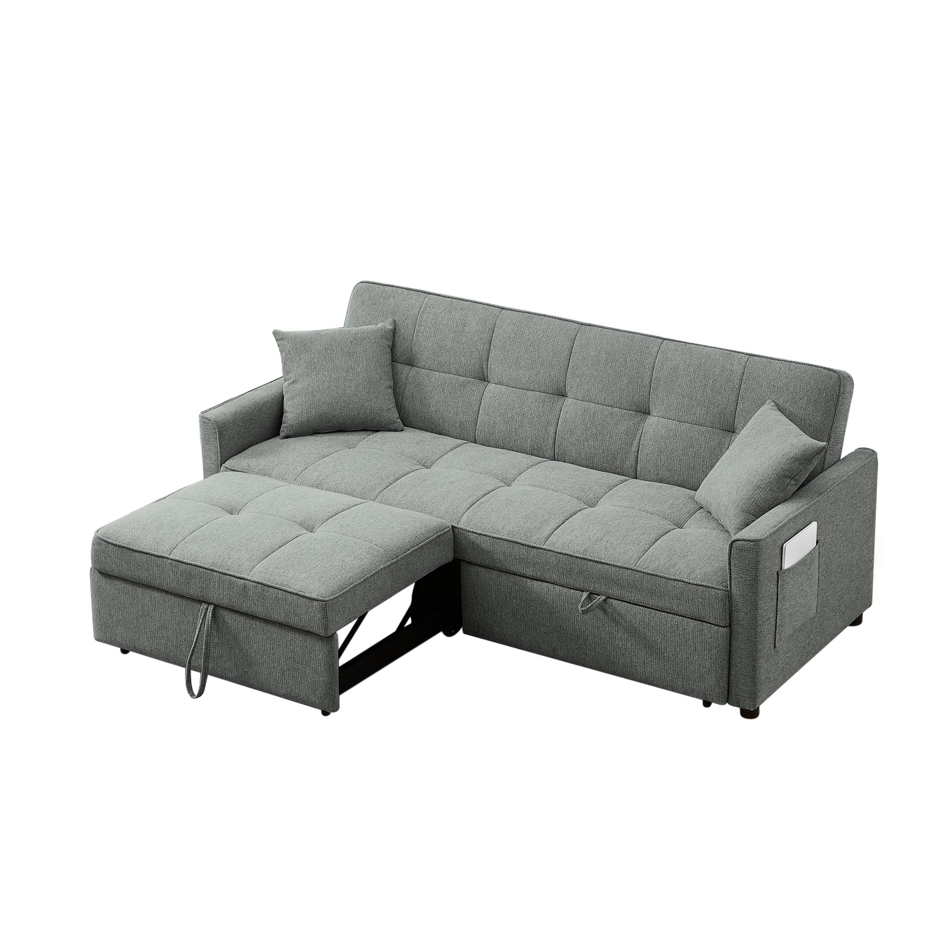 3 In 1 Convertible Sleeper Sofa Bed, Modern Fabric Loveseat Futon Sofa Couch Pullout Bed, Small Love Seat Lounge Sofa Reclining Backrest, Pillows, Pockets, Home Furniture For Living Room - Gray - Image 13