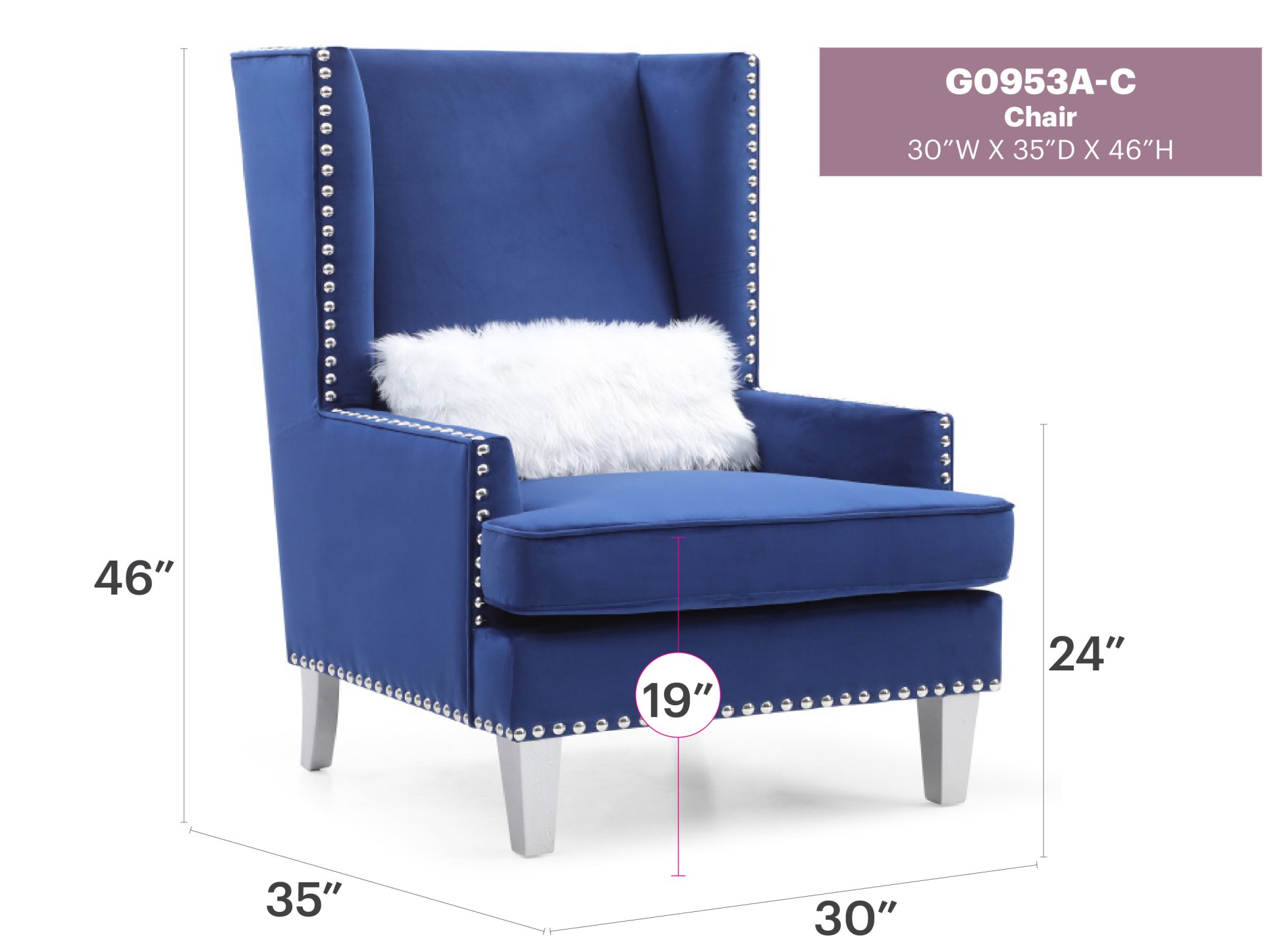 Elegant Lounge Chair With Square Arms - Blue - Image 5