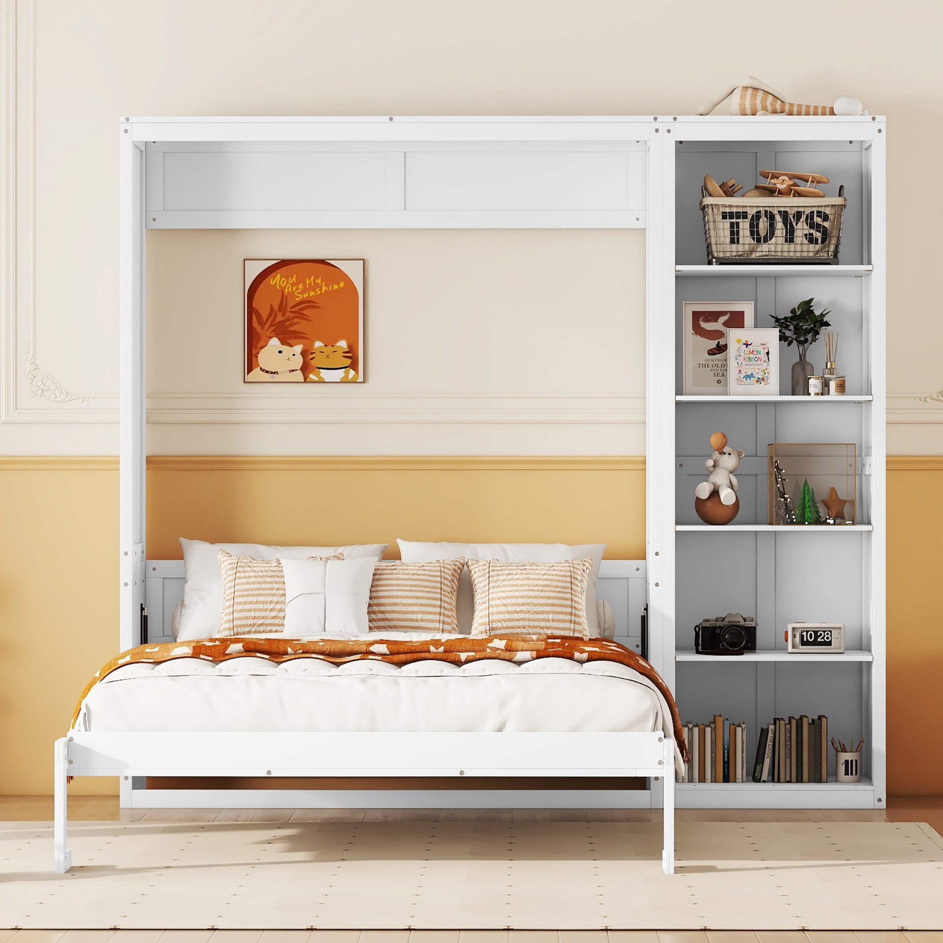 Full Size Murphy Wall Bed With Shelves - White - Image 2