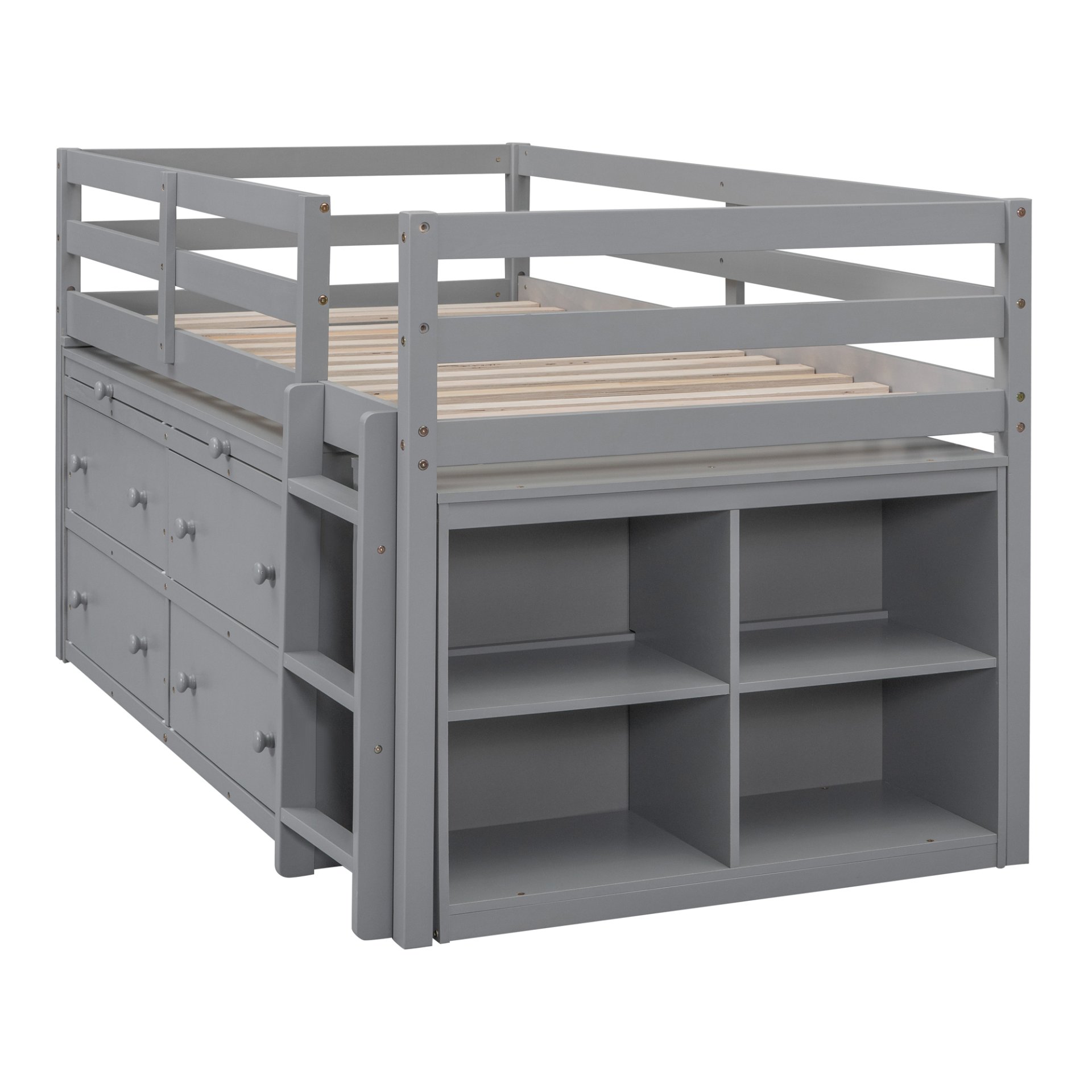 Twin Size Loft Bed With Retractable Writing Desk And 4 Drawers, With Lateral Portable Desk And Shelves - Gray - Image 8
