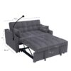 Modern Velvet Loveseat Futon Sofa W / Pullout Bed, Adjustable Reclining Backrest, Toss Pillows - Dark Gray - Image 3