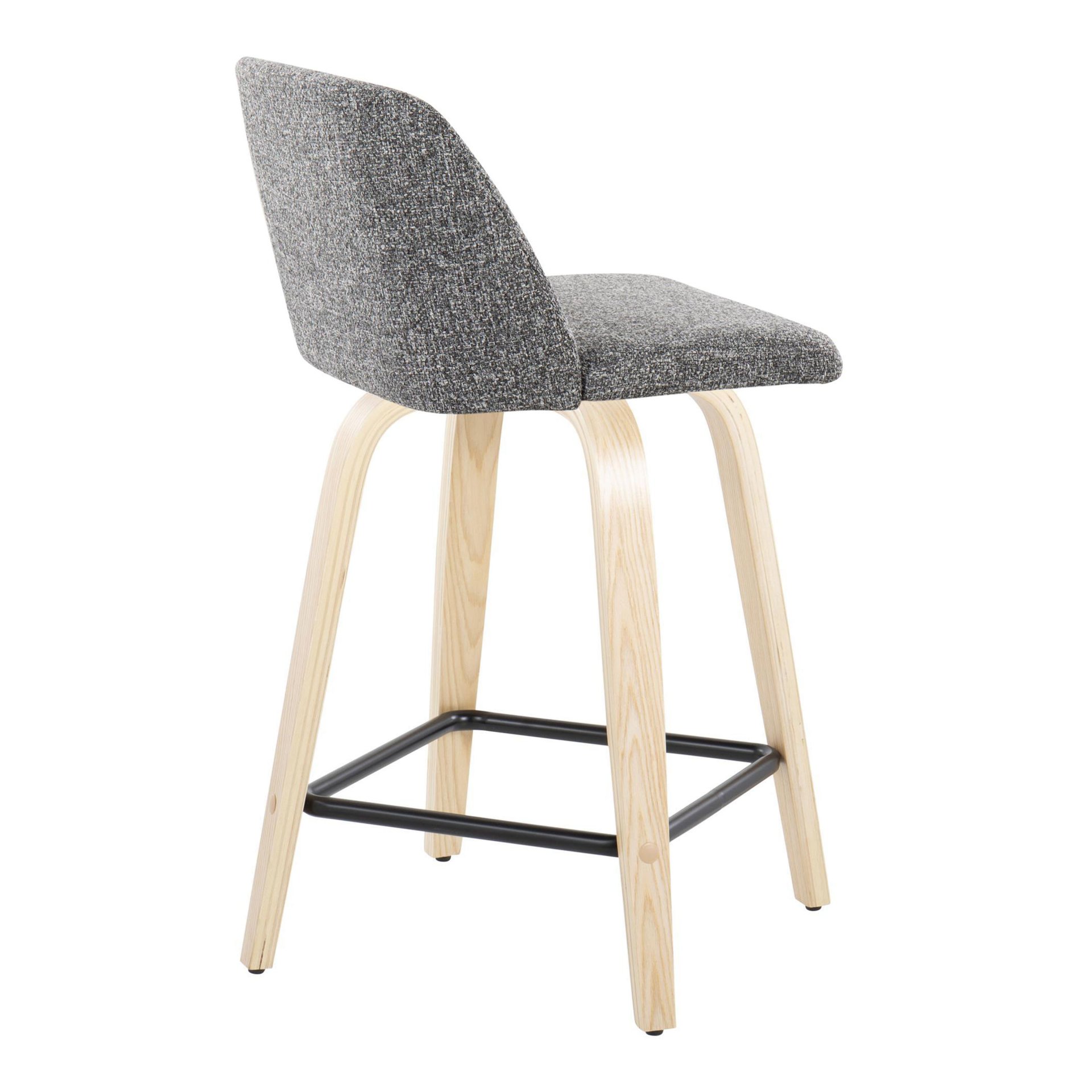 Toriano - Contemporary Fixed Height Counter Stool With Swivel With Square Footrest (Set of 2) - Natural / Gray - Image 4