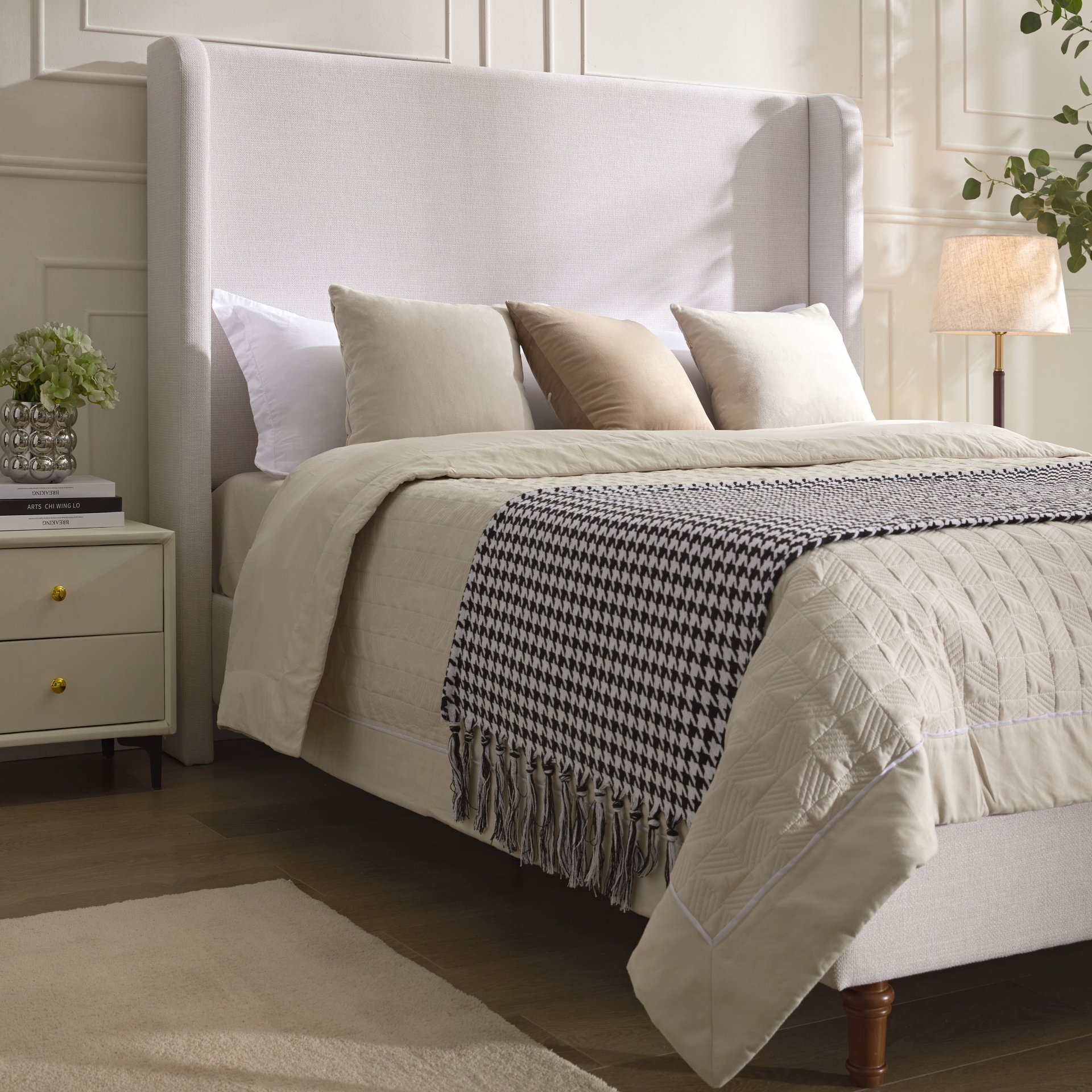 Harper - California King Size Tall Headboard Upholstered Bed - Ivory - Image 6