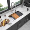 Workstation Kitchen Sink 33" X 19" X 10" Single Bowl Undermount 16 Gauge - Gunmetal Black - Image 2