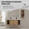Modern 48" Wall Mounted Bathroom Vanity With Double Resin Sink And Storage Rack Soft Close Doors - Imitative Oak - Image 4