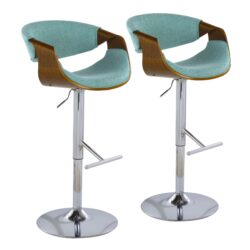 Curvo - Mid-Century Modern Adjustable Barstool With Swivel (Set of 2) - Walnut / Teal