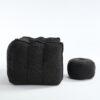 Soft Chenille Bean Bag Chair With High Resilient Foam For Living Room And Bedroom Comfortable Square Lazy Sofa With Footstool - Black - Image 19