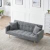 Contemporary Teddy Fleece Sofa Bed With 2 Throw Pillows And Metal Legs - Gray - Image 5