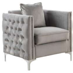 Bayberry - Velvet Chair With 1 Pillow - Gray