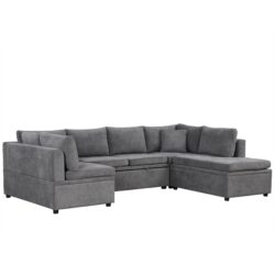 Oversized Sectional Sofa U-Shaped Sofa Couch Pull-Out Sofa Bed With Two Throw Pillows For Living Room - Gray