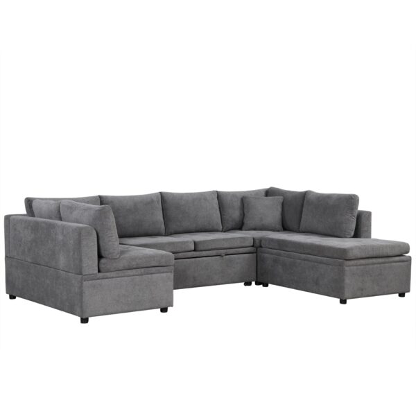 Oversized Sectional Sofa U-Shaped Sofa Couch Pull-Out Sofa Bed With Two Throw Pillows For Living Room - Gray