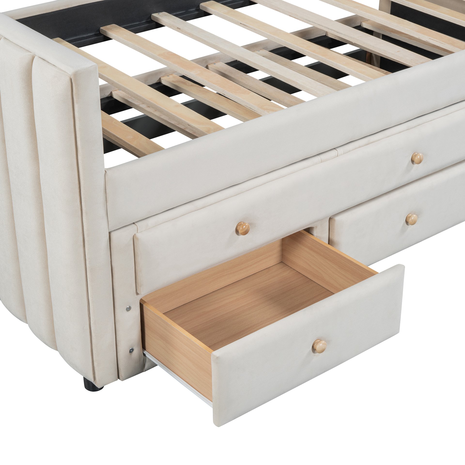 Twin Size Upholstered Daybed With Twin Size Trundle And Drawers - Beige - Image 19