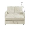Modern Loveseat Pull Out Sofa Bed With Adjustable Backrest, Two Cup Holders, A Phone Holder, Three Charging Ports And Side Storage Pockets For Living Room - Beige - Image 16