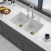 32" Undermount Double Bowl Kitchen Sink Rectangular Deep Dual Bas With Grids - White - Image 7