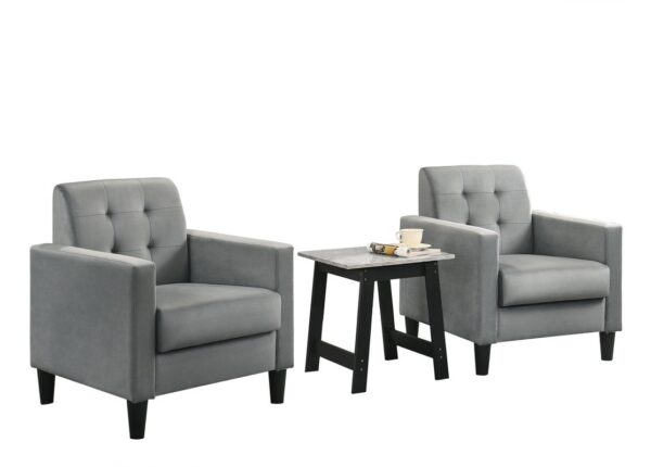 Hale - Velvet Armchairs And End Table Living Room (Set of 3) - Light Gray