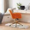 Office Chair, Artificial Rabbit Hair Home Office Chair With Golden Metal Base, Adjustable Desk Chair Swivel Office Chair, Vanity Chair - Orange - Image 18