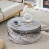 Simple Marble Textured Cylindrical Coffee Table, Industrial Style Living Room Furniture - Gray - Image 2