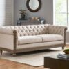 Comfy 3 Seat Sofa With Wooden Legs, Retro Style For Living Room And Study - Beige - Image 2
