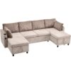 Sectional Sofa Pull Out Sofa Bed Versatile Sofa Sleeper With Large Storage Space, Two USB Ports And Two Cup Holders For Living Room - Brown - Image 22