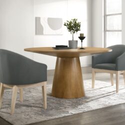 Jasper - 3 Piece Round Dining Table Set With Gray Barrel Chairs (Set of 3) - Driftwood Finish