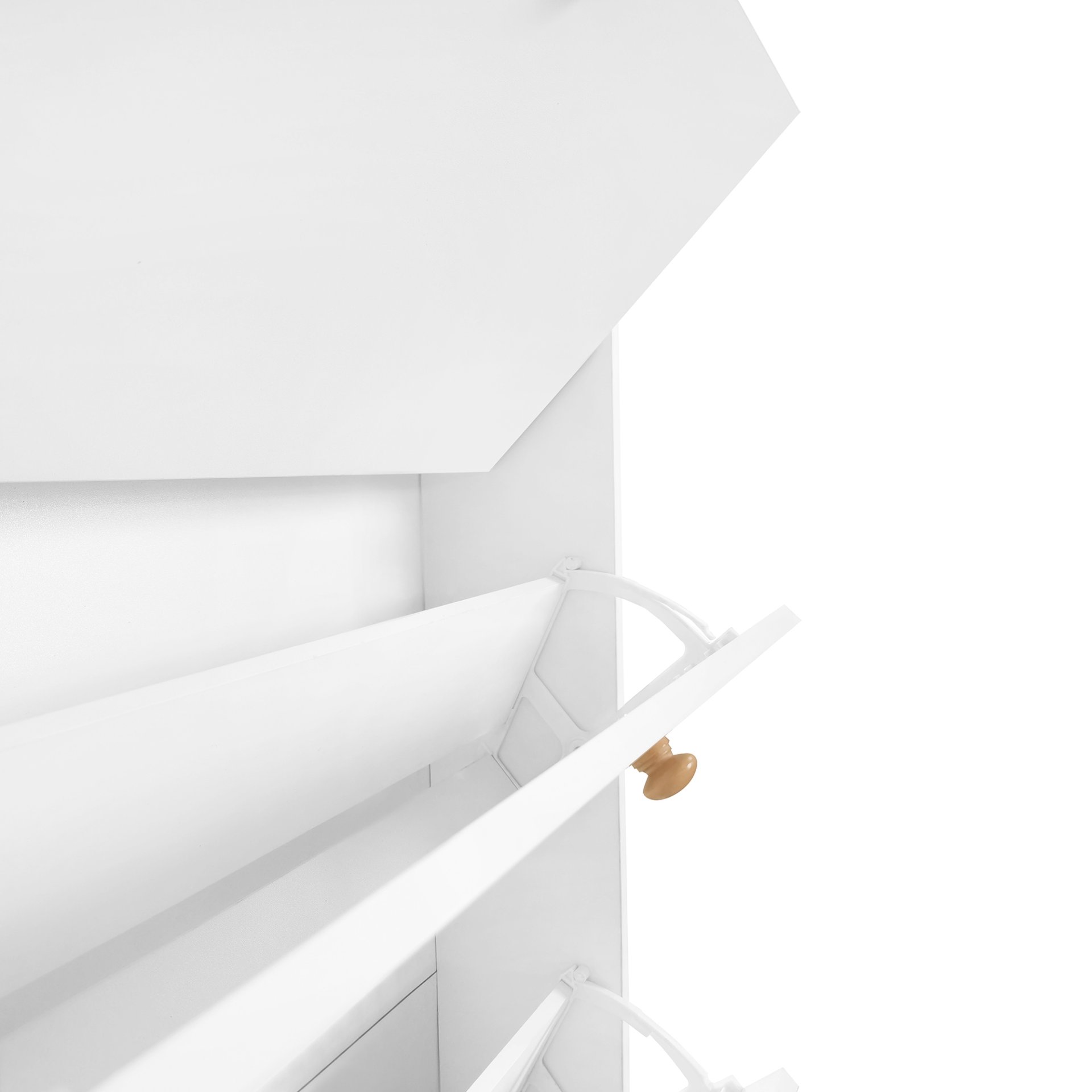 Multifunctional Tipping Bucket Shoe Cabinet With Storage Shelf & 6 Flip Drawers, Large Hall Tree With Tempered Glass Doors, Foyer Cabinet With 4 Hooks For Hallway - White - Image 18