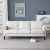 Rolled Arm Sofa With Nailhead Trim 3 Seater Upholstered Couch With Wooden Legs For Living Room Or Bedroom Deep Seat Design - Beige - Image 16