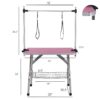Folding Dog Pet Grooming Table Stainless Steel Frame Rubber Mat On Board With Adjustable Arm And Clamps Pet Dog Cat Grooming Table - Pink - Image 22