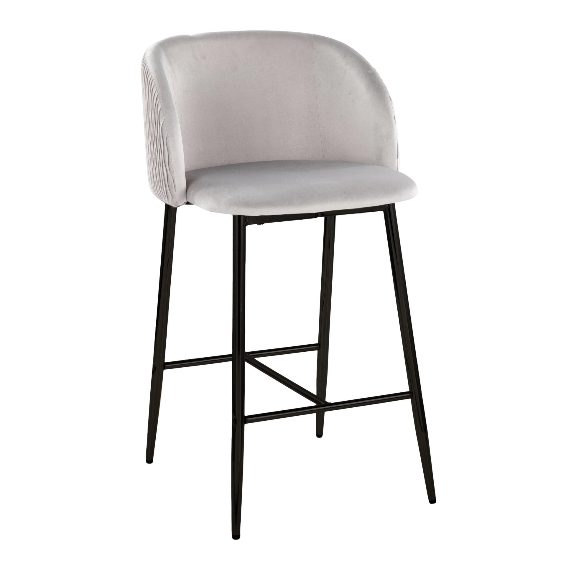 Fran - Pleated Waves Contemporary Fixed Height Counter Stool (Set of 2) - Black / Silver - Image 2