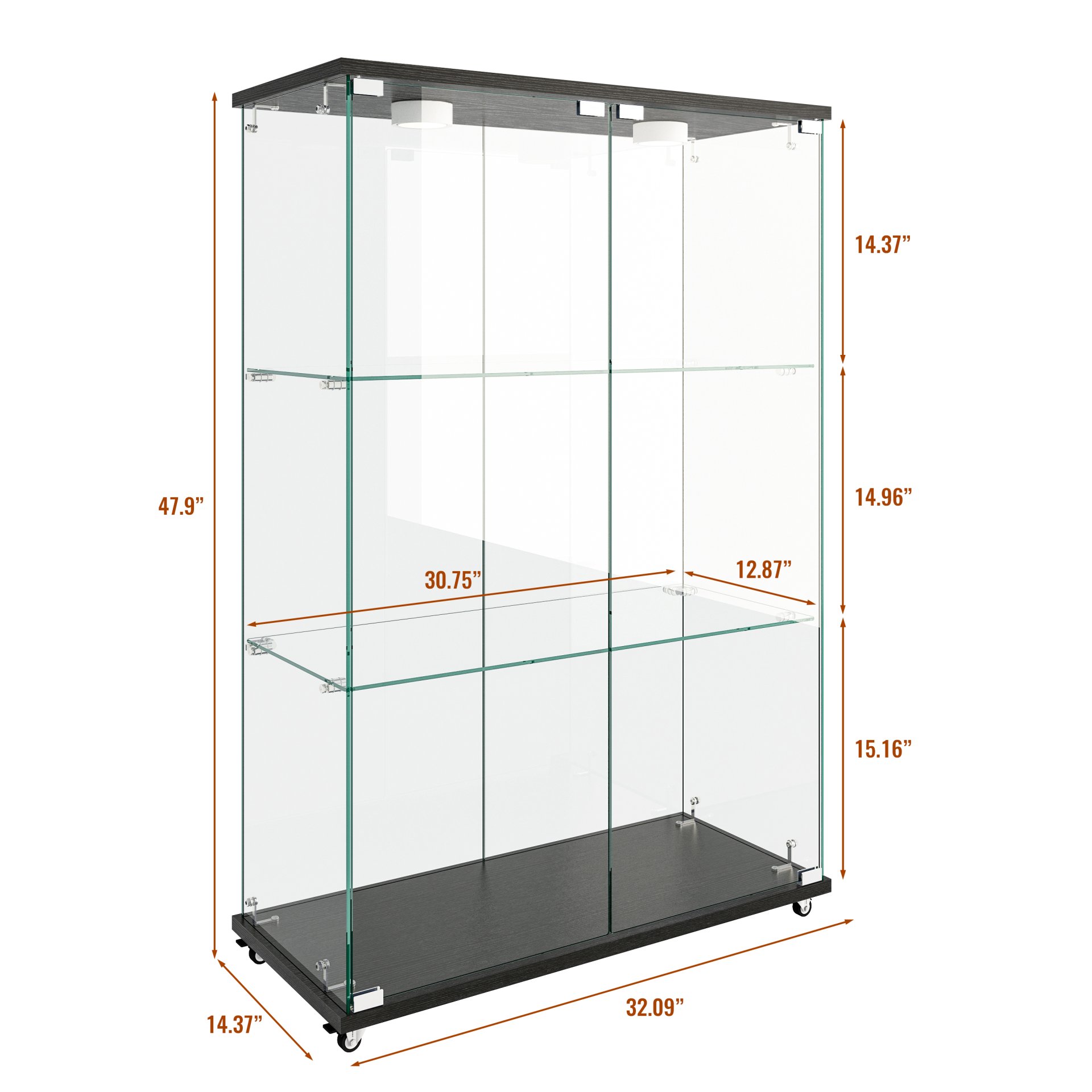 Modern Display Cabinet With LED Lights, Tempered Glass 2 Door Storage Case With 3 Shelves For Living Room Or Bedroom - Transparent - Image 3