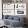 2 In 1 Convertible Sofa Bed, Full Size Folding Loveseat Couch With Soft Teddy Fabric, Floor Sofa Mattress With 2 Pillows, Space Saving Futon For Small Living Room, Dorm - Gray - Image 10