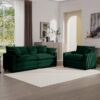 Mid Century Modern Sectional Set 3 Seater & Single Seater With Arm & Throw Pillows - Green - Image 15