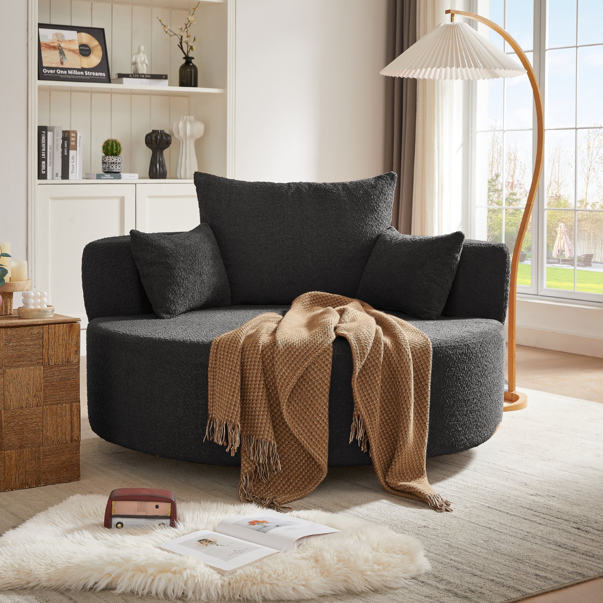 360 Degree Swivel Accent Barrel Chair With Removable Pillows - Black - Image 9