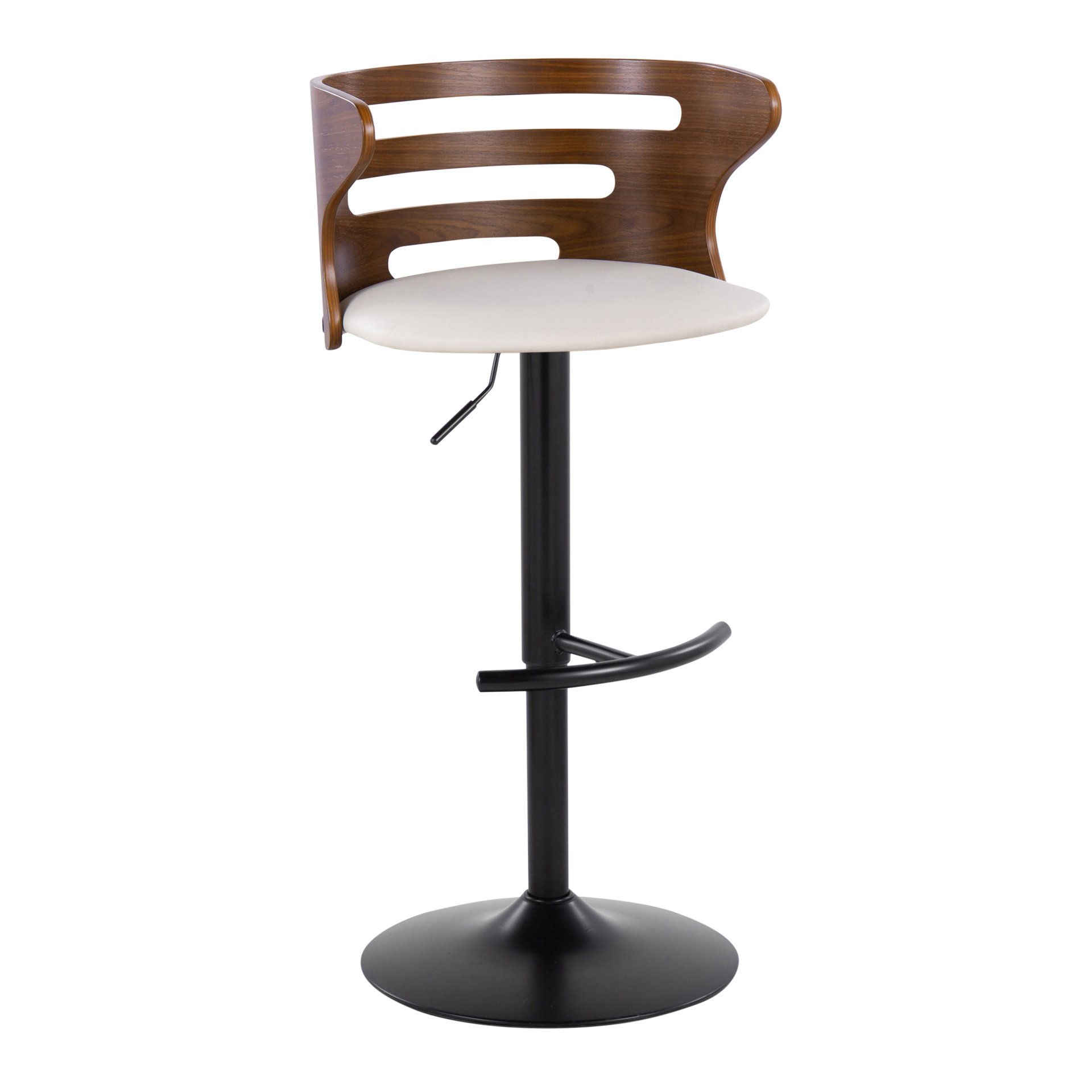 Cosi - Mid-Century Modern Adjustable Barstool With Swivel With Rounded T Footrest (Set of 2) - Black / Walnut / Cream - Image 2