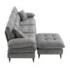 L Shaped Convertible Sectional Sofa 4 Seat Tufted Couch Set With Two Tone Adjust Legs Cloud Movable Ottoman - Gray - Image 6