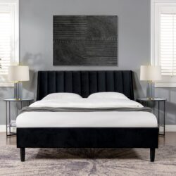 Aspen - Queen Vertical Tufted Headboard Platform Bed Set - Anthracite Black