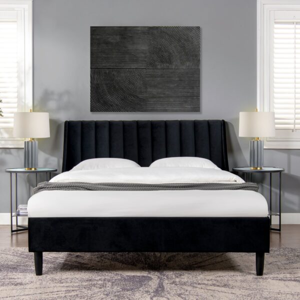 Aspen - Queen Vertical Tufted Headboard Platform Bed Set - Anthracite Black