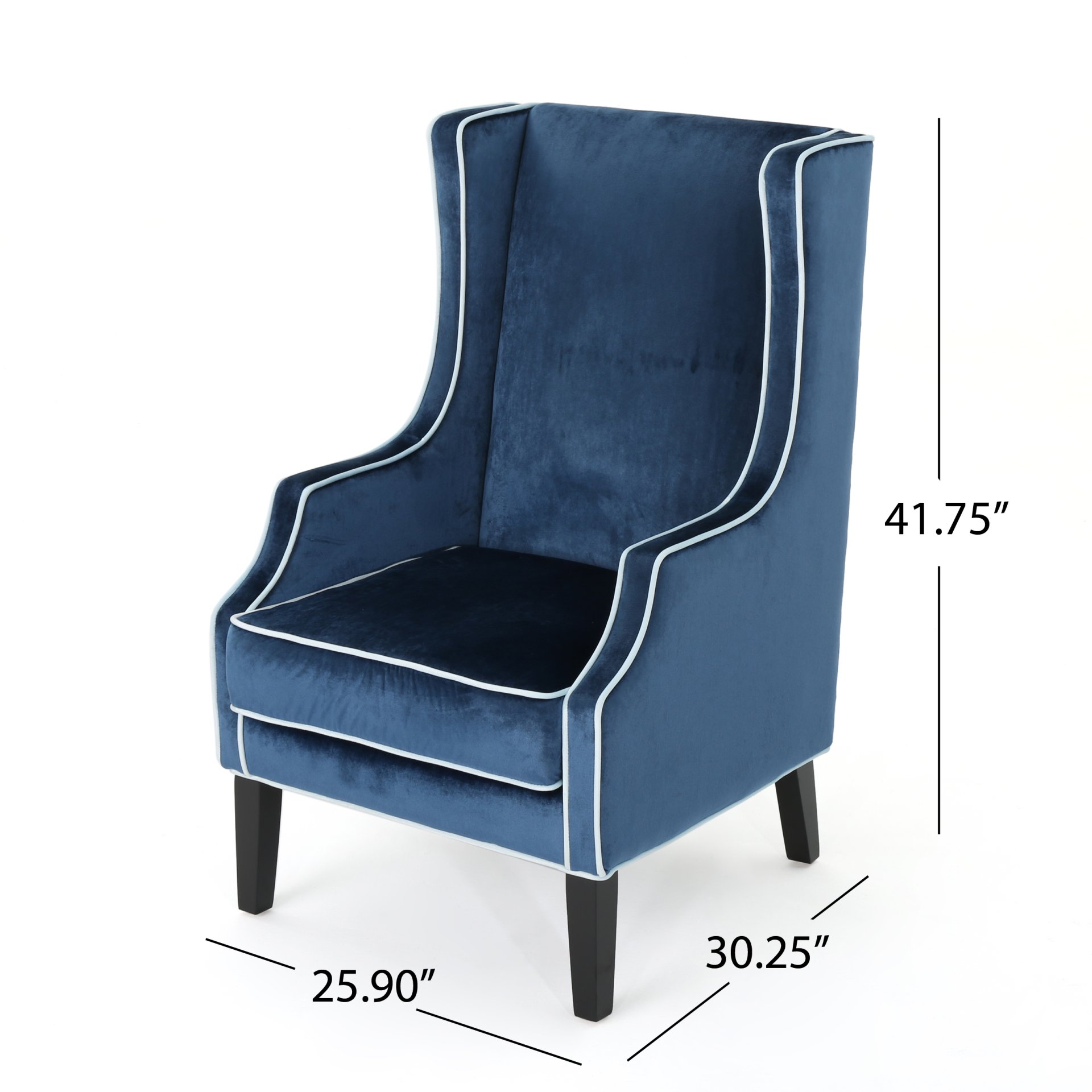 Elegant Velvet Club Chair With Tonal Piping - Blue - Image 3