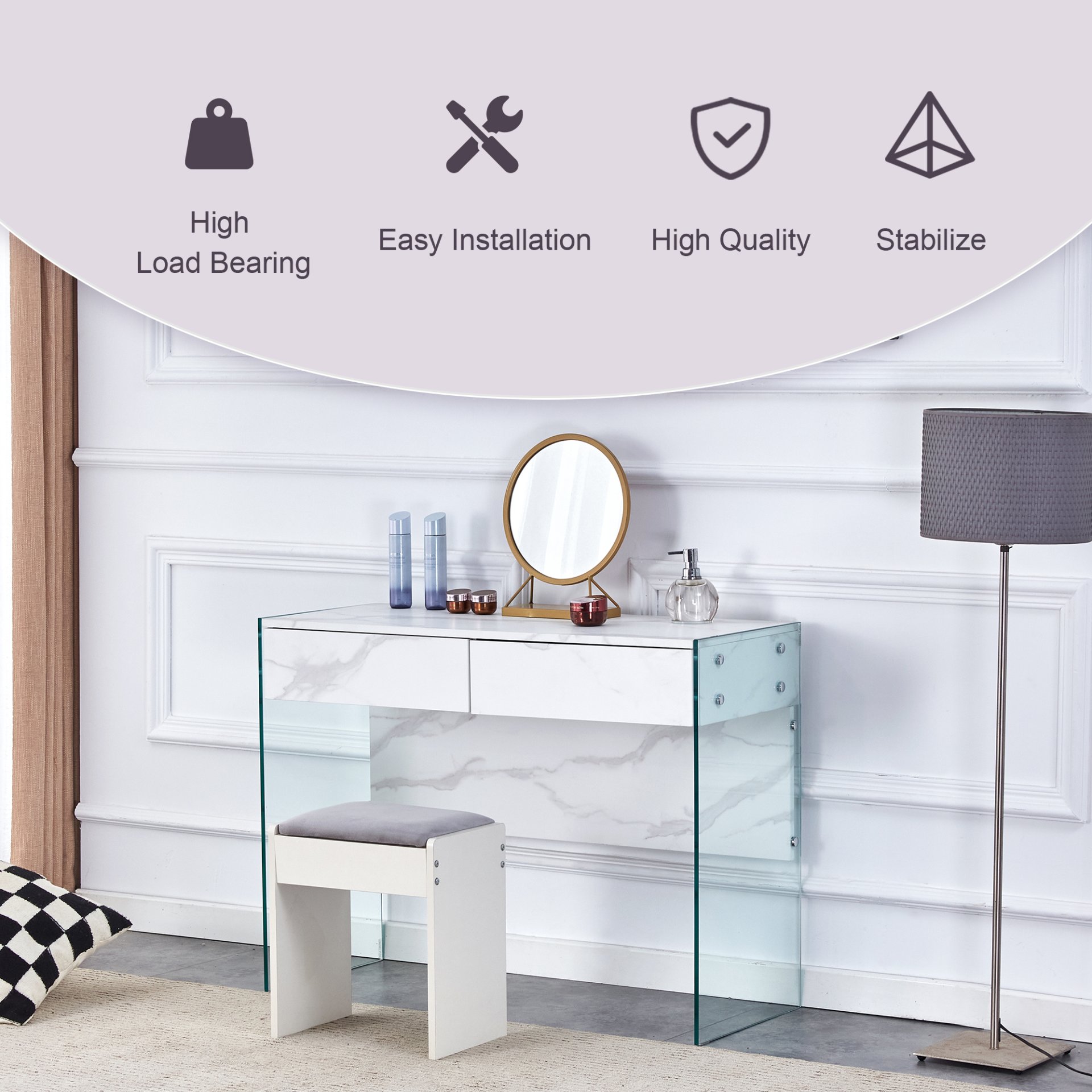 Environmental Protection Minimalist Dresser, Desk, Desktop Computer Desk, With Double Drawer Storage Space, Simple Home, Perfect For Various Styles - White - Image 7