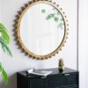 Wood Round Mirror With Beaded Frame, Circle Wall Mirror For Living Room Bedroom Entryway - Brown - Image 4